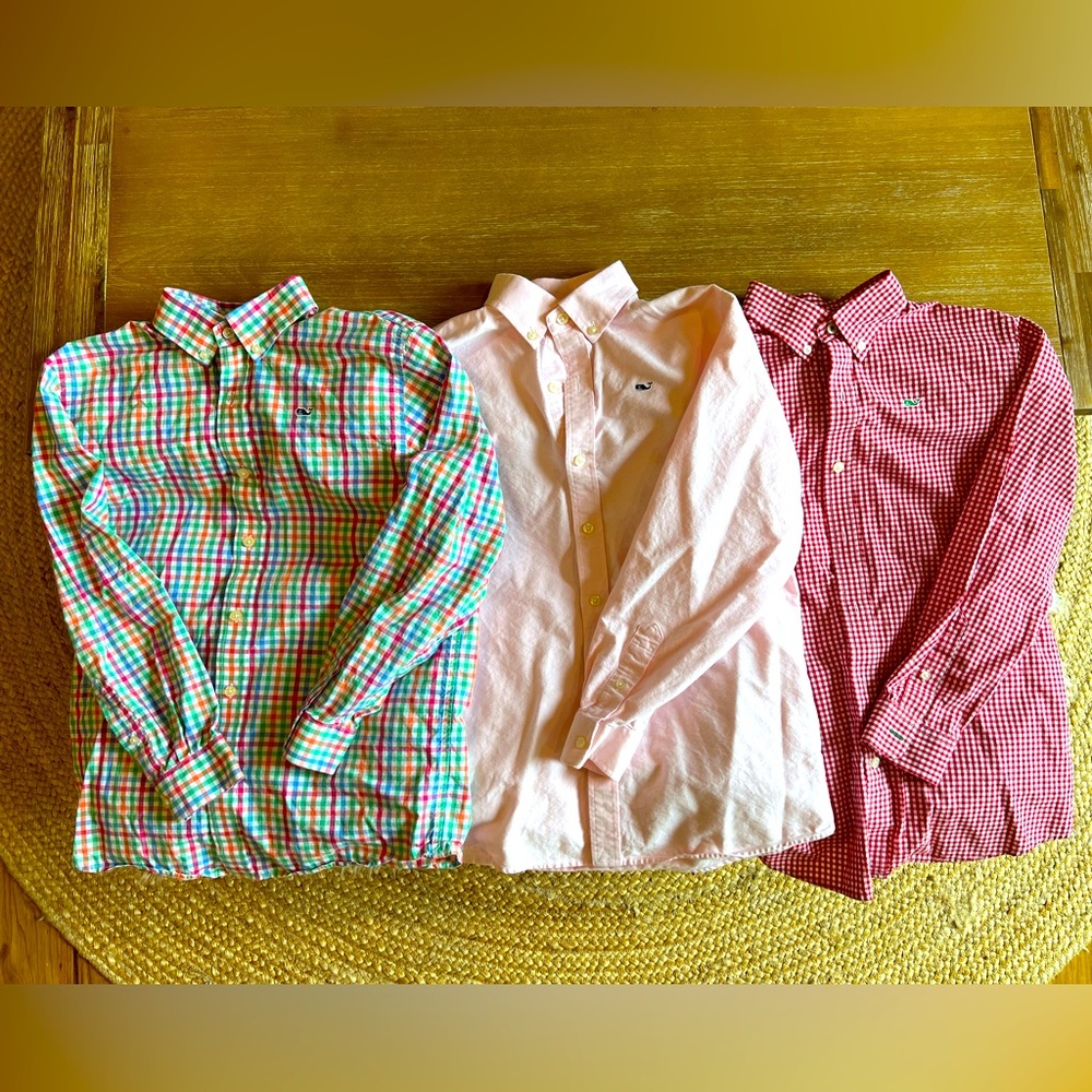 Vineyard Vines Boys Lot Button Down Dress Shirts Tops Gingham Easter Size Medium